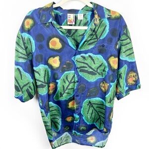 Vintage On The Brink 100% silk Hawaiian silk button down shirt size: L